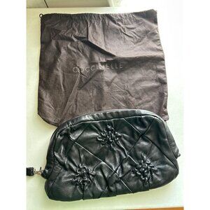 Coccinelle Black Leather Luxury Clutch Bag Soft Ruched Design Wristlet Handbag